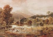 A Slate Wharf,with the Village of Clappersgate and Coniston Fells,near the Head of Windermere-Forenoon (mk47) Ramsay Richard Reinagle